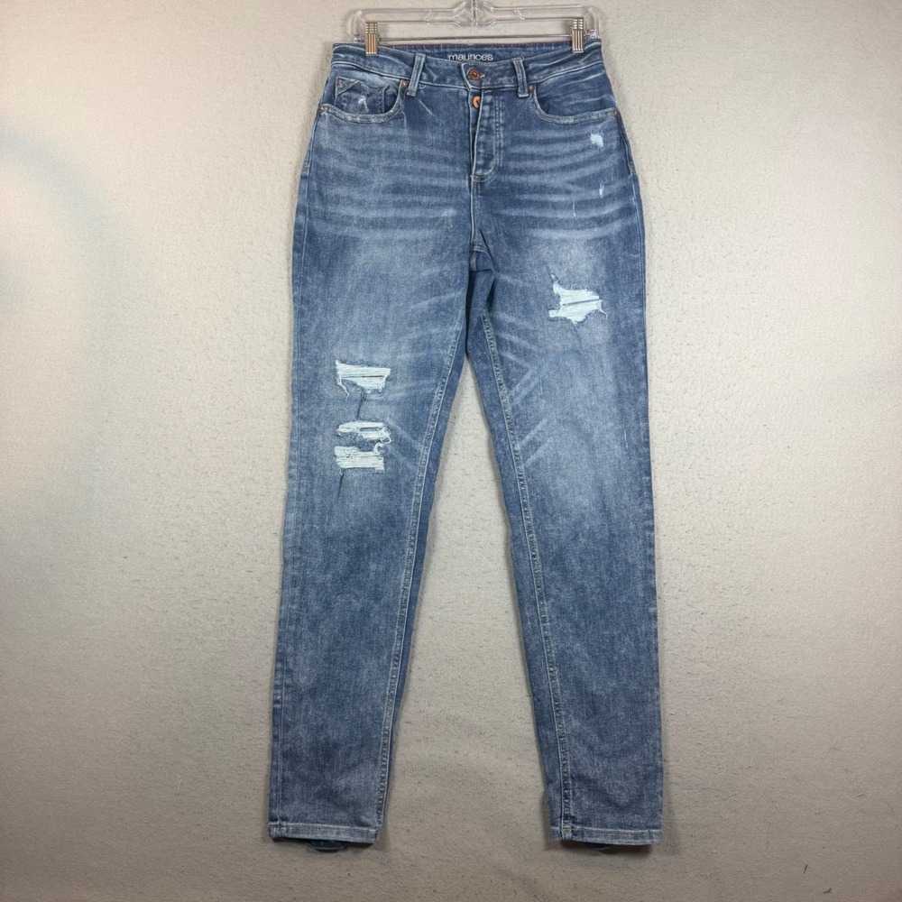 Maurices Jeans Womens 8 Long High-Rise Boyfriend Blue Distressed